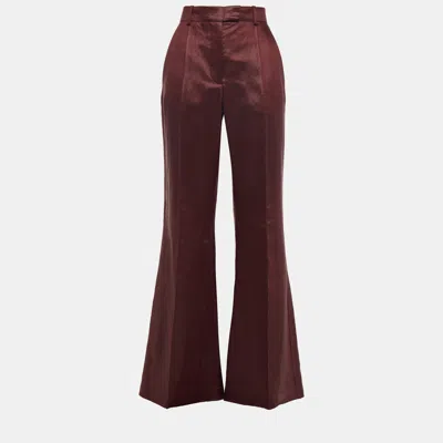 Pre-owned Joseph Linen Flared Trousers 40 In Burgundy