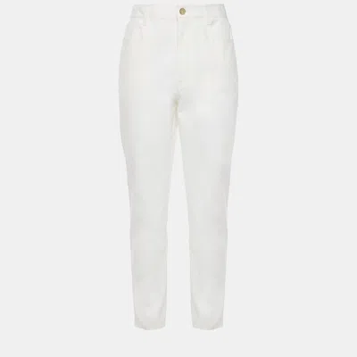 Pre-owned Diane Von Furstenberg Cotton Skinny Leg Trousers In White