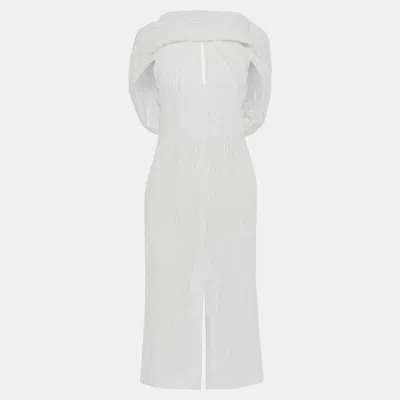 Pre-owned Roland Mouret Silk Midi Dress 8 In White