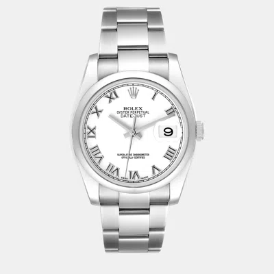 Pre-owned Rolex Datejust White Roman Dial Steel Men's Watch 36 Mm