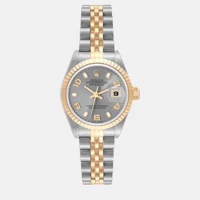Pre-owned Rolex Datejust Steel Yellow Gold Slate Dial Ladies Watch 26 Mm In Grey