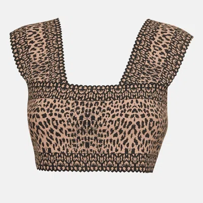 Pre-owned Alaïa Pink/black Leopard Pattern Stretch Jacquard Sleeveless Crop Top M