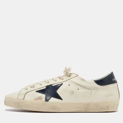 Pre-owned Golden Goose Cream/navy Blue Leather Superstar Sneakers Size 42