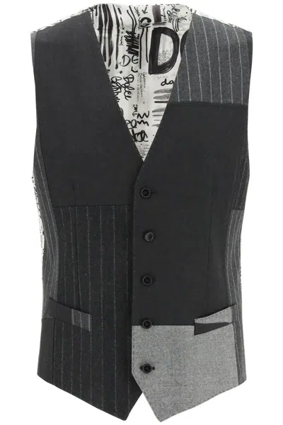 Dolce & Gabbana Patchwork Wool And Cashmere Vest In Grigio