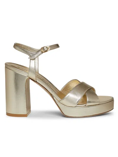Stuart Weitzman Dayna Metallic Crisscross Platform Sandals In Light Gold