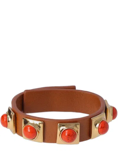 Etro Home Leather Bracelet With Studs In Brown