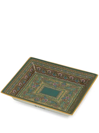 Etro Home Tray With Paisley Print In Green