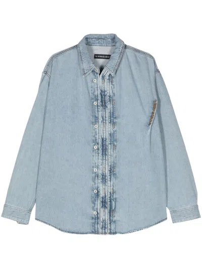 Y/project Denim Shirt With Embroidery In Blue