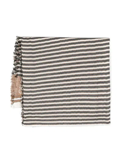 Loewe Striped Linen And Cotton Blend Scarf In Multicolor