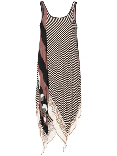 Loewe Striped Pleated Short Dress In Beige