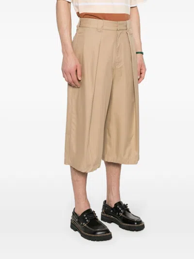 Loewe Paula's Ibiza Wide-leg Pleated Cotton-twill Shorts In Neutrals