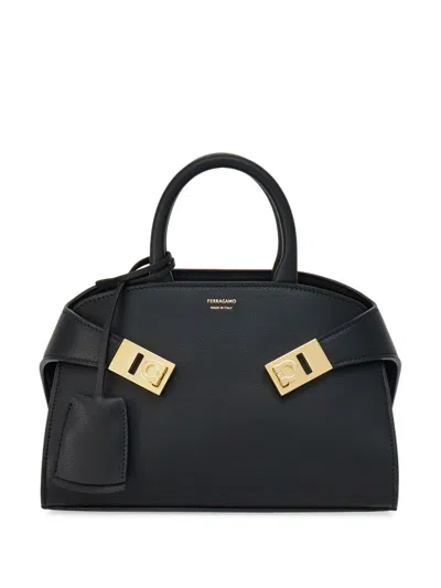 Ferragamo Midnight Blue Leather Mini Hug Handbag In Black