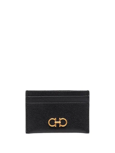 Ferragamo Gancini Leather Card Case In Black