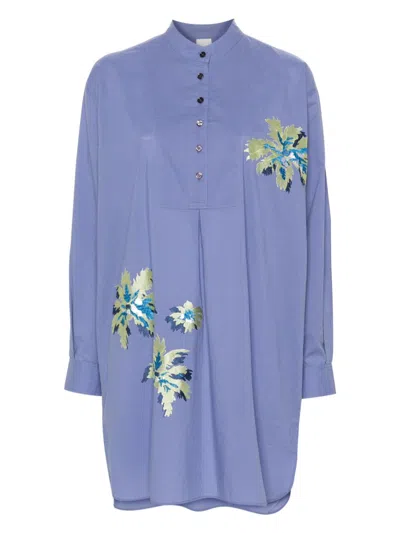 Paul Smith Embroidered Cotton Shirt In Blue