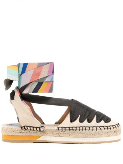 Paul Smith Lace-up Flat Espadrilles In Neutrals