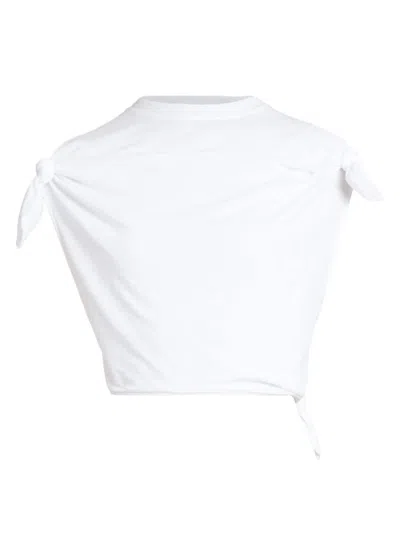 Loewe + Paula's Ibiza Cropped Knotted Cotton-blend Jersey T-shirt In White