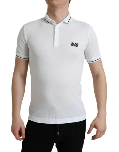Dolce & Gabbana White Logo Collared Short Sleeves Polo Men's T-shirt
