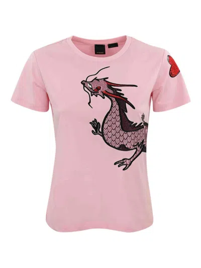Pinko Quentin T-shirt Jersey Logo In Nude & Neutrals