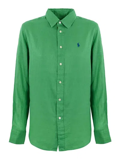 Polo Ralph Lauren Linen Shirt With Pony Logo In Green