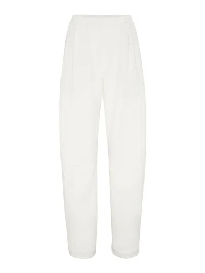 Brunello Cucinelli Cotton-linen Tapered Trousers In White