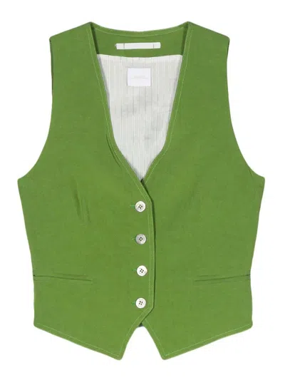 Merci Shantung Buttoned Vest In Green