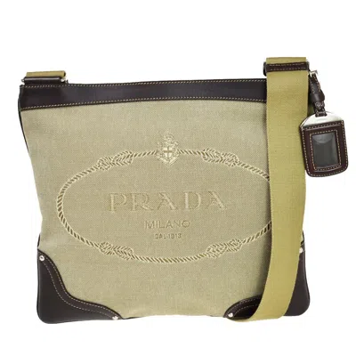 Prada Logo Jacquard Beige Canvas Shoulder Bag () In Neutral