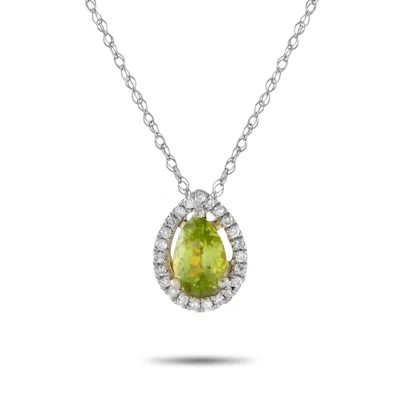 Non Branded Lb Exclusive 14k White Gold 0.07ct Diamond And Peridot Pear Necklace Pd4-15556wpe