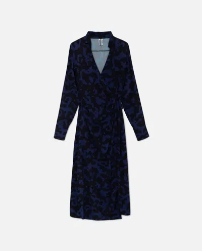 Wild Pony Abstract Midi Wrap Dress In Navy In Blue