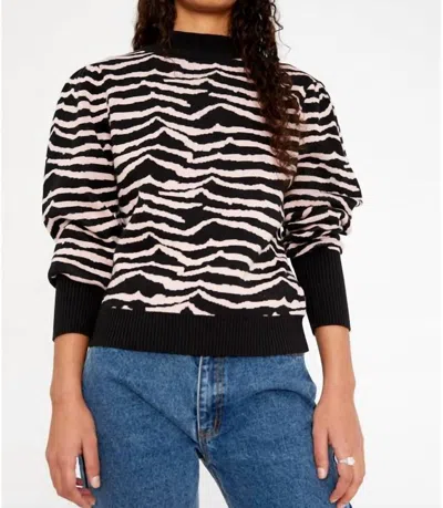Wild Pony Zebra Print Intarsia-knit Sweater In Black And White In Multi