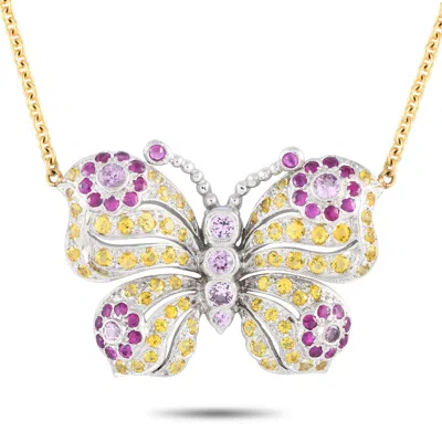 Non Branded Lb Exclusive 18k White And Yellow Gold Sapphire Butterfly Necklace Mf01-041524