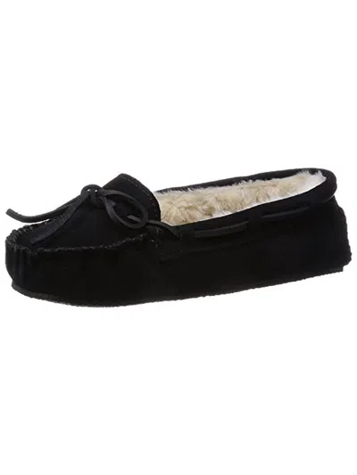 Minnetonka Cally Womens Suede Lined Moccasin Slippers In Black