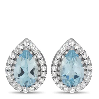 Non Branded Lb Exclusive 14k White Gold 0.17ct Diamond And Aquamarine Pear Halo Stud Earrings Er4-15272wqa