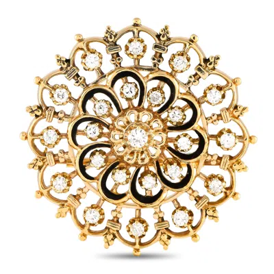 Non Branded Lb Exclusive Vintage 14k Yellow Gold 1.70ct Diamond Enameled Brooch/pendant Mf02-041524