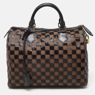 Pre-owned Louis Vuitton Damier Ebene And Sequins Paillettes Limited Edition Speedy 30 Bag In Brown