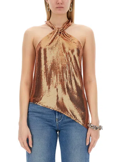 Paco Rabanne Embellished Asymmetrical Top In Buff