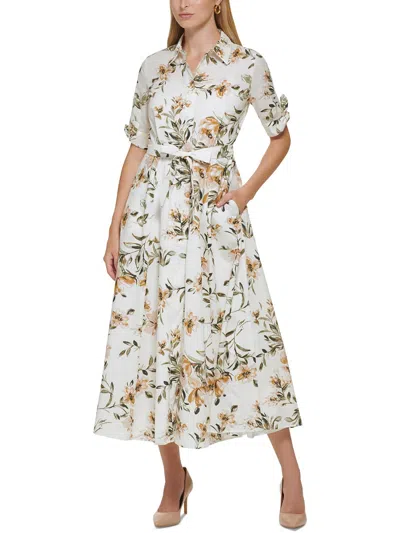 Calvin Klein Womens Printed Ankle-length Shirtdress In Yellow