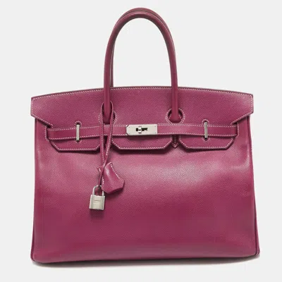 Pre-owned Hermes Tosca/rose Tyrien Epsom Leather Palladium Finish Birkin 35 Bag In Pink
