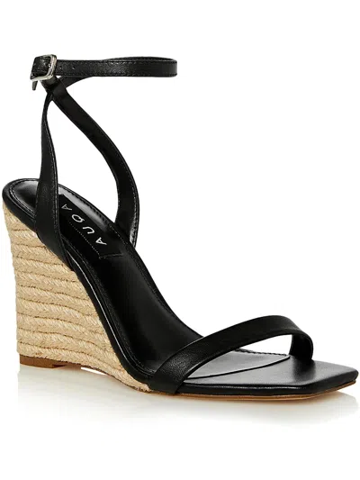 Aqua Izabl Womens Leather Slingback Wedge Sandals In Black