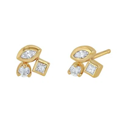 Zoë Chicco Mixed Cut Diamond Cluster Stud Earrings In Yellow Gold