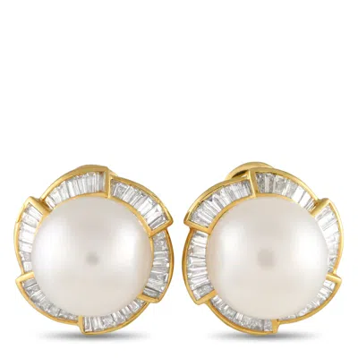Non Branded Lb Exclusive 18k Yellow Gold 3.50ct Diamond And Pearl Earrings Mf158-041624