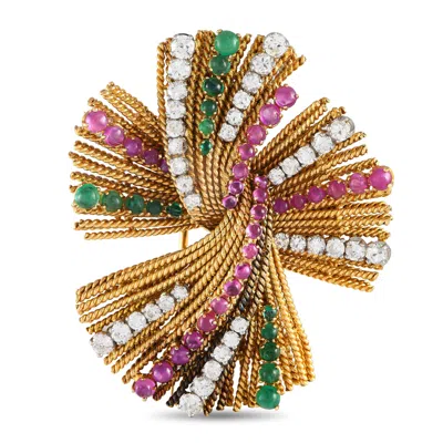 Non Branded Lb Exclusive 18k Yellow Gold 2.50ct Diamond, Ruby, And Emerald Brooch Mf03-041524