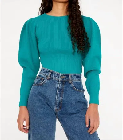 Wild Pony Round Neck Ribbed Sweater In Green
