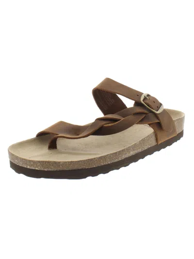 White Mountain Crawford Womens Leather Flat Thong Sandals In Brown
