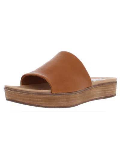 Steve Madden Genca Womens Leather Slide Platform Sandals In Brown