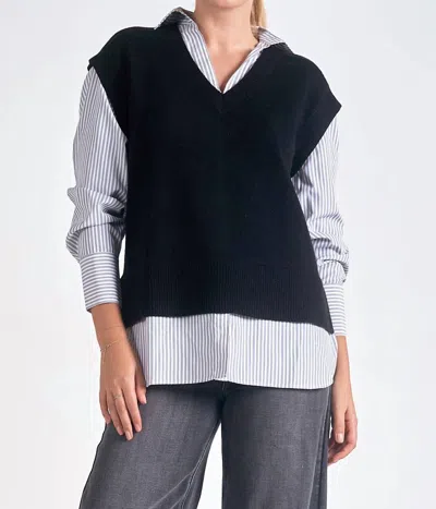 Elan Sweater Vest And Shirt Combo In Black