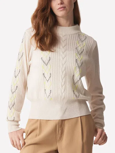 Brodie Cashmere Skylah Cable Sweater In Organic White In Multi