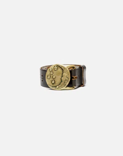 Marketplace 70s Brass Moon Buckle On Perforated Belt In Black