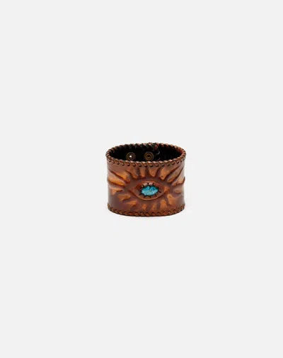 Marketplace 70s Leather Turquoise Cuff In Brown