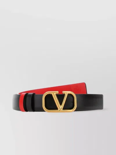 Valentino Garavani Black Vlogo Signature Reversible Leather Belt