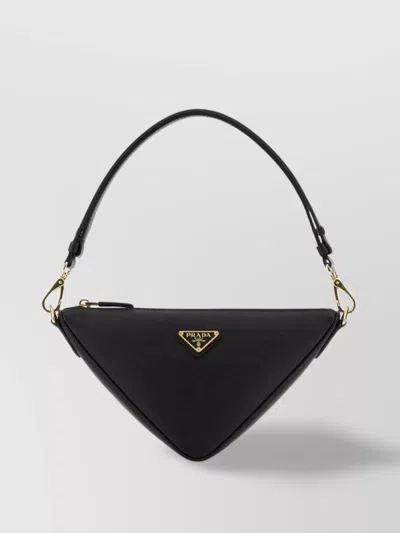 Prada Black Triangle Leather Shoulder Bag In Black  